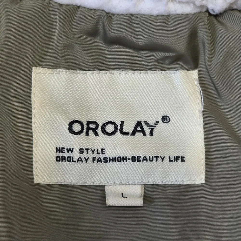 Orolay Thickened Down Jacket Olive Green Orange Lining Sherpa Hood Mens Large